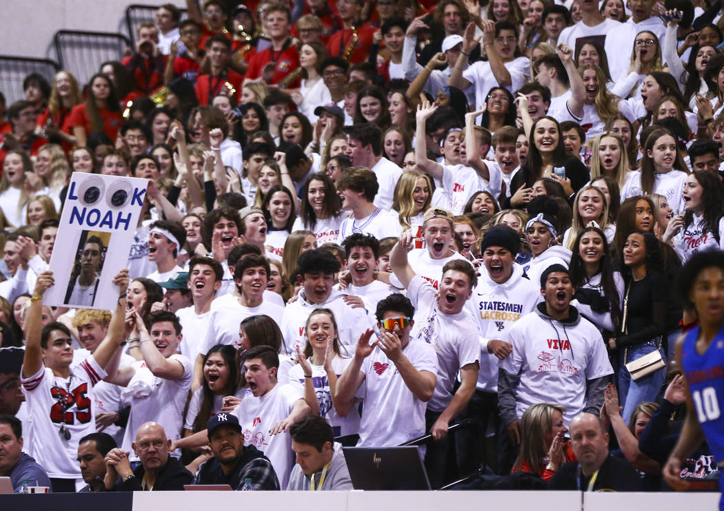 Coronado students cheer during the first half of a basketball game against Bishop Gorman at the ...