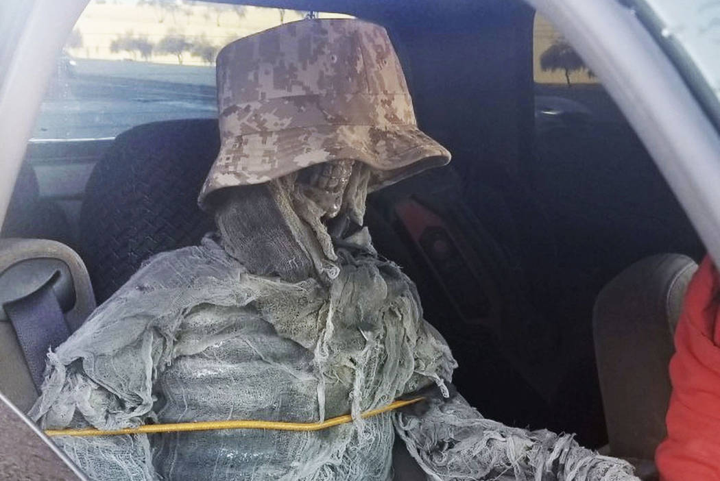 A dummy skeleton is seen after a state trooper traffic stop of a 62-year-old man for an HOV lan ...