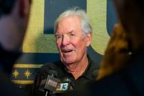 The Vegas Golden Knights owner Bill Foley talks to the media at City National Arena following a ...