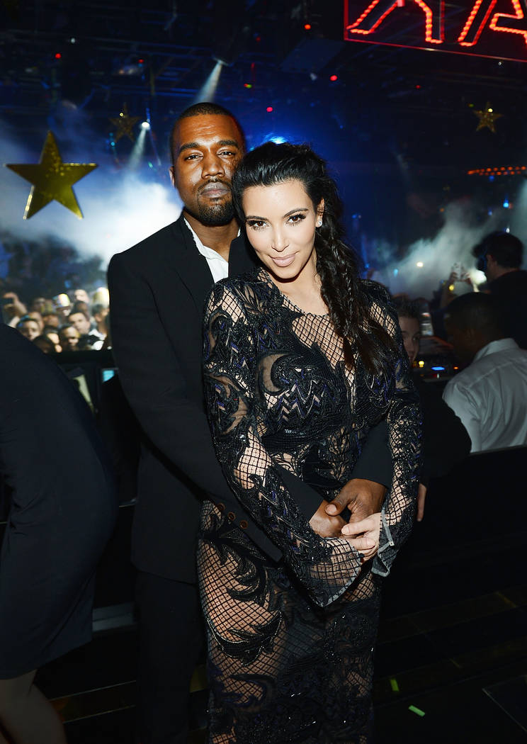 Kanye West and Kim Kardashian West celebrate New Year's Eve at 1 OAK at The Mirage on Dec. 31, ...