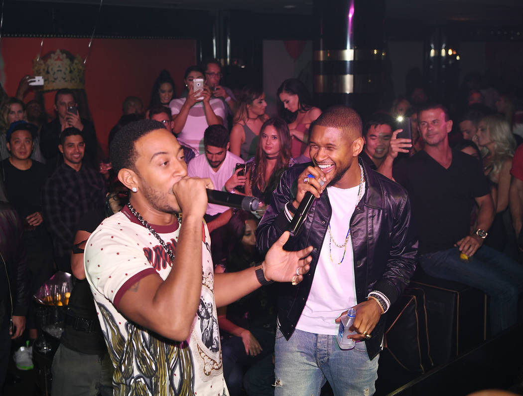 Ludacris and Usher attend Usher's official album release party at 1 OAK at The Mirage on Sept. ...