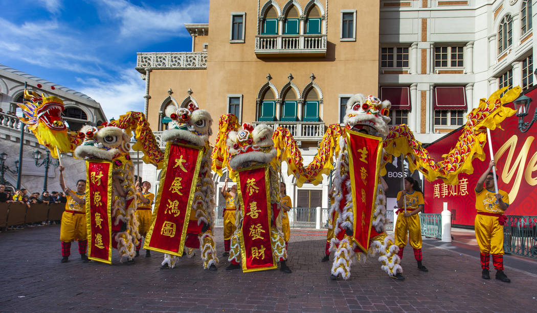 Dancers from the Yau Kung Moon dance troupe in San Francisco perform to celebrate the Lunar New ...