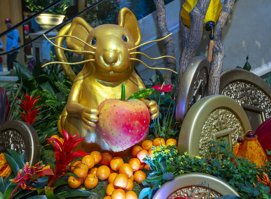 A display for the Year of the Rat is seen at The Venetian during the celebration of the Lunar N ...