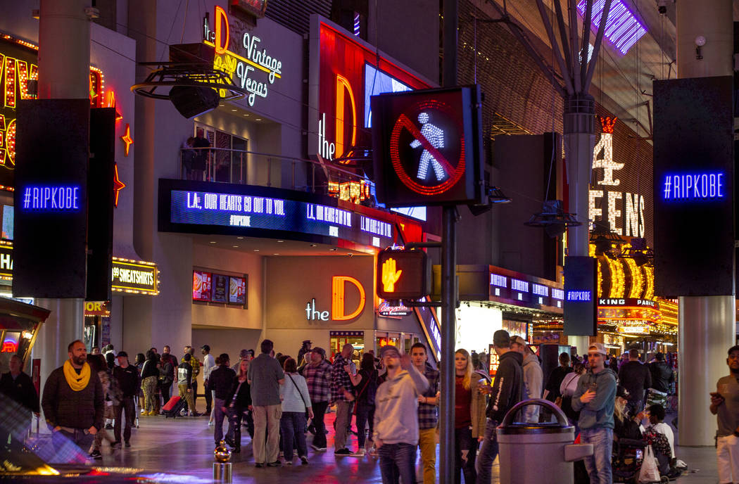 The D Las Vegas and Fremont Street Experience offer sympathy to L.A. with a memorial to Kobe Br ...