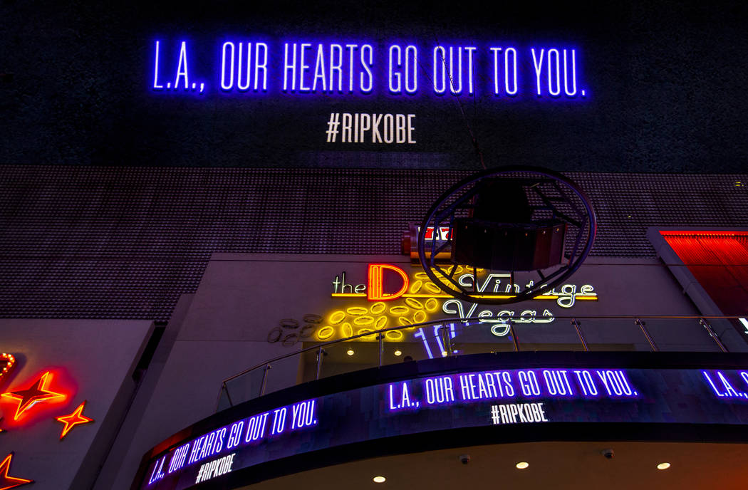 The D Las Vegas and Fremont Street Experience offer sympathy to L.A. with a memorial to Kobe Br ...