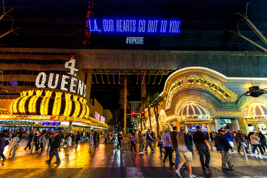 The Fremont Street Experience offers sympathy to L.A. with a memorial to Kobe Bryant following ...