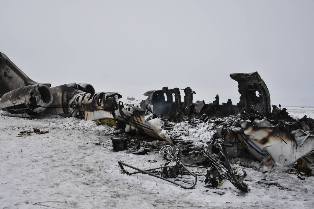 A wreckage of a U.S. military aircraft that crashed in Ghazni province, Afghanistan, is seen Mo ...