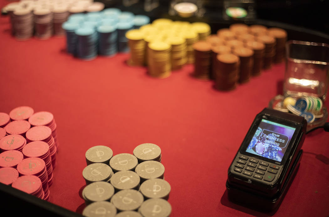 ACS PlayOn, a cashless gaming system, is used at The D Las Vegas on Wednesday, Jan. 29, 2020, i ...