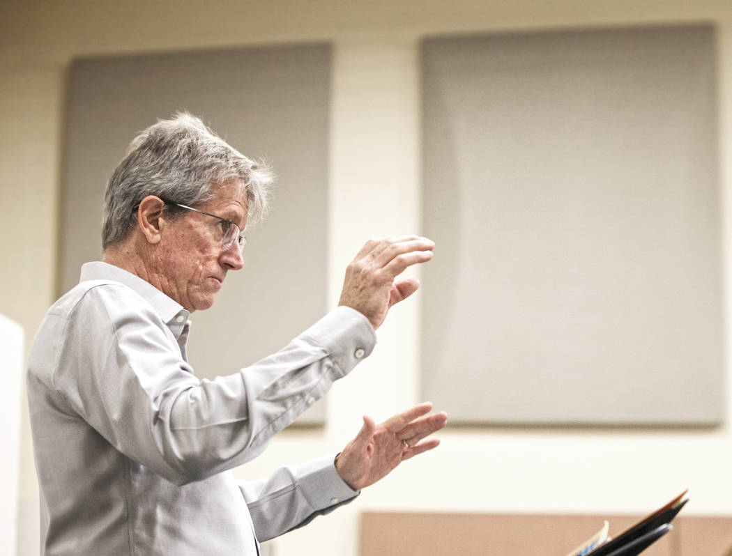 Dave Loeb, director of UNLV’s jazz studies program, leads rehearsal for the UNLV Jazz En ...