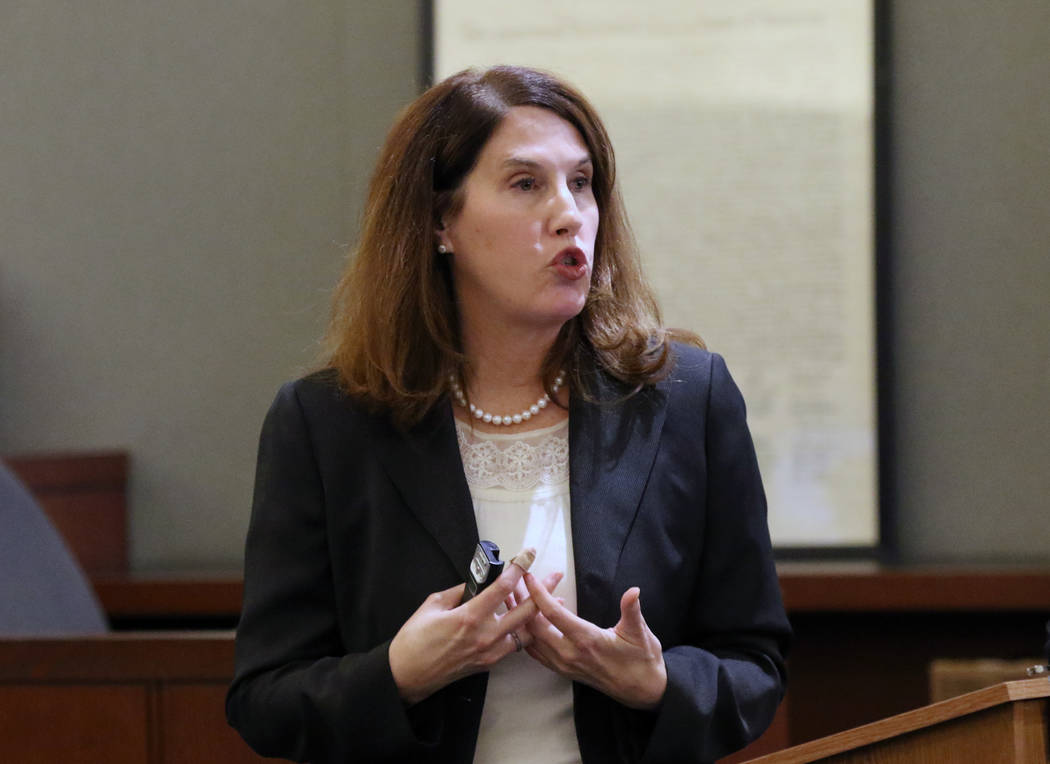 Chief Deputy District Attorney Pamela Weckerly delivers her closing statement to the jury durin ...
