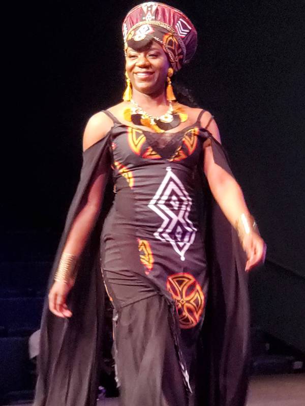 Miss Cameroon Queen Animia Moweta wears a traditional dress at the Miss Africa Nevada 2020 comp ...