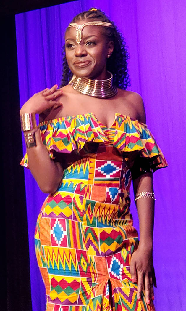 Miss Ghana Adwoa Fosu wears traditional clothing at the Miss Africa Nevada competition, held Ja ...