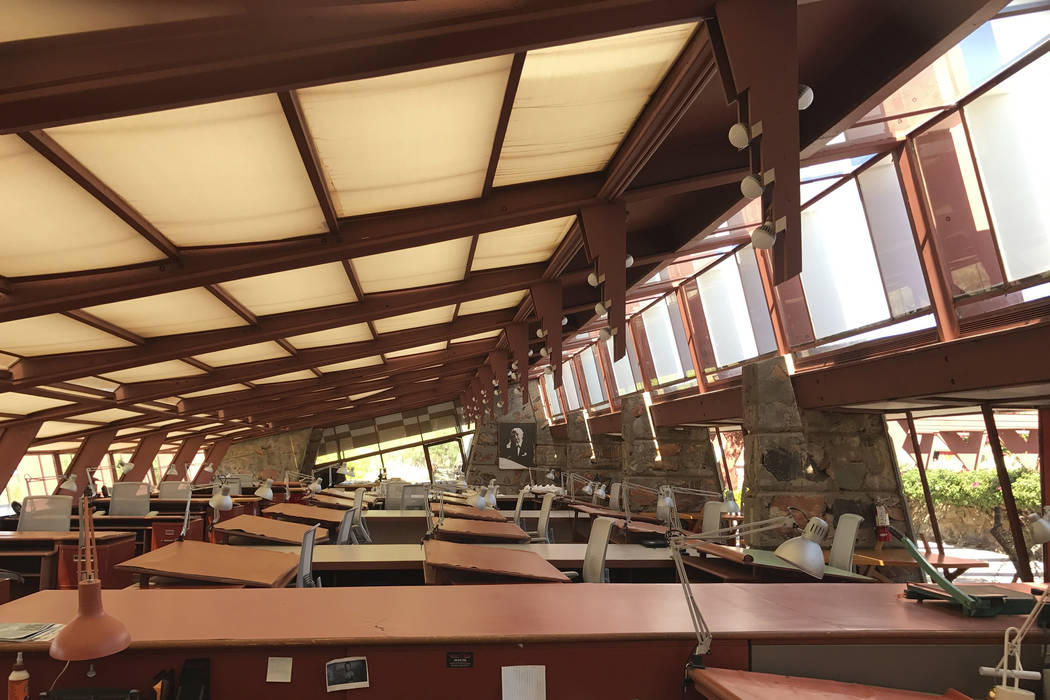 File - This Sept. 24, 2017, file photo, shows the drafting room at Taliesin West in Scottsdale, ...