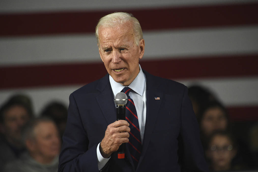 Former Vice President Joe Biden speaks during a campaign rally at Sparks High School in Sparks ...