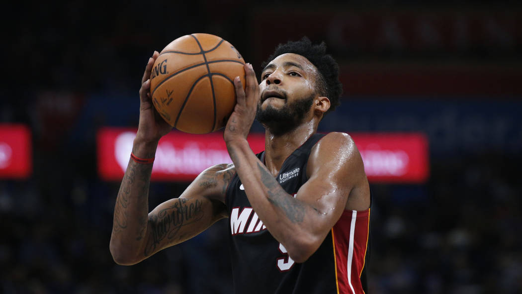 Miami Heat forward Derrick Jones Jr. (5) during an NBA basketball game against the Oklahoma Cit ...