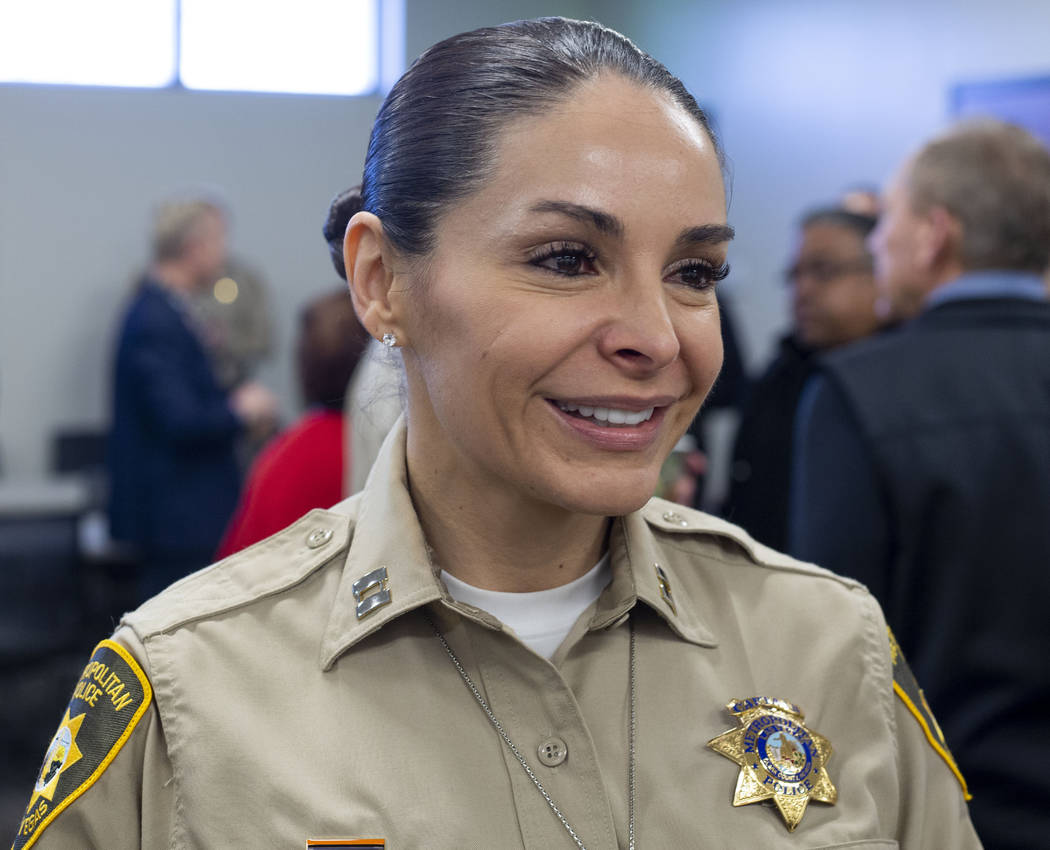Summerlin Area Command Capt. Sasha Larkin greets members of the community during the official g ...