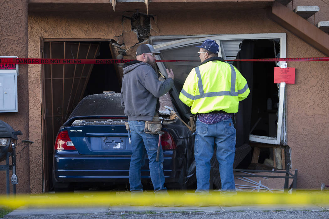 A vehicle crashed into an apartment building following a domestic dispute on the 5300 block of ...