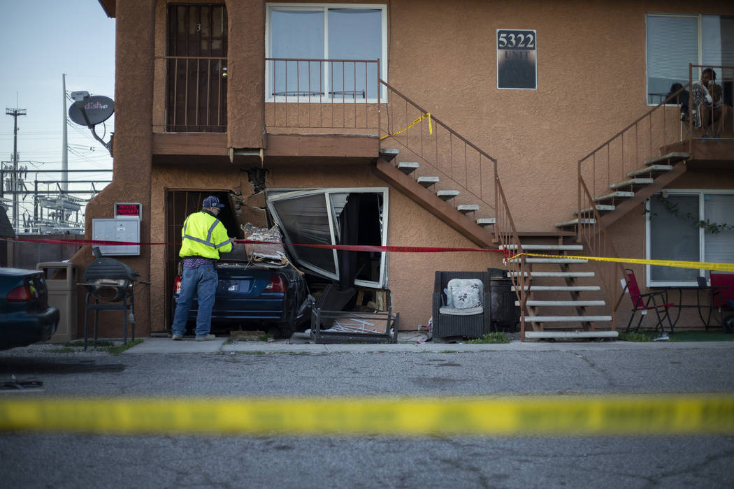 A vehicle crashed into an apartment building following a domestic dispute on the 5300 block of ...
