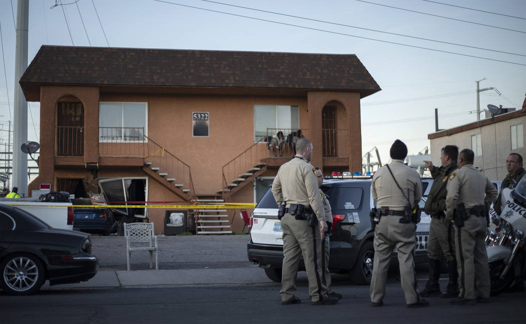 A vehicle crashed into an apartment building following a domestic dispute on the 5300 block of ...