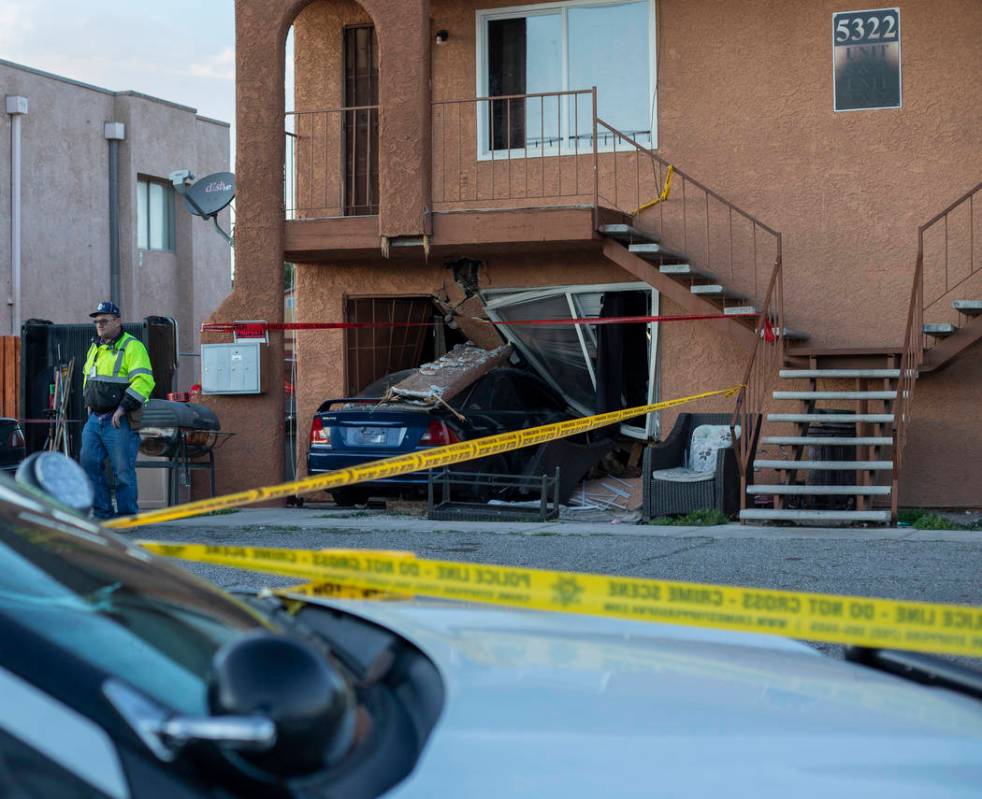 A vehicle crashed into an apartment building following a domestic dispute on the 5300 block of ...
