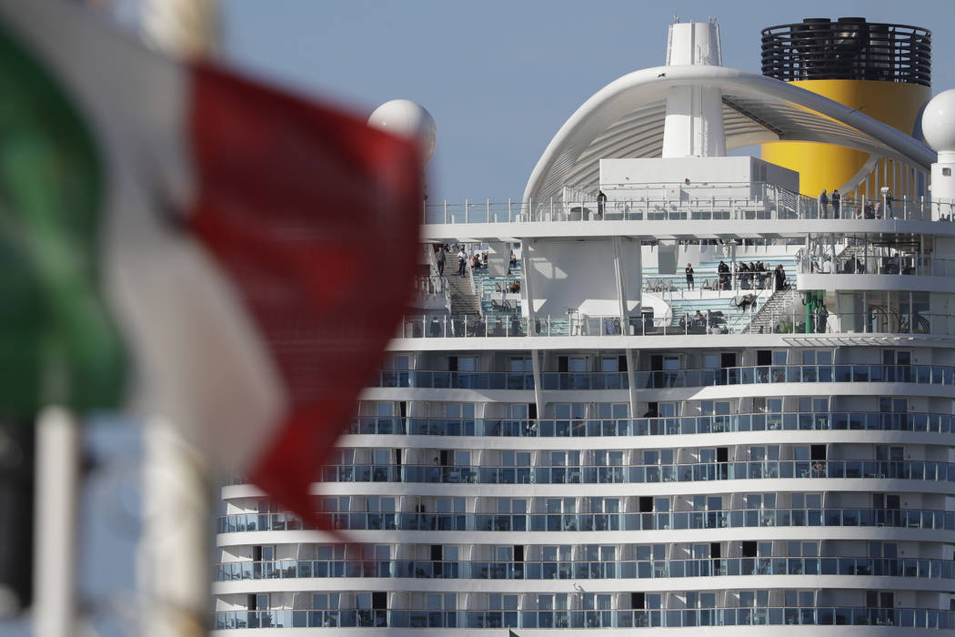 The Costa Smeralda cruise ship is docked in the Civitavecchia port near Rome, Thursday, Jan. 30 ...
