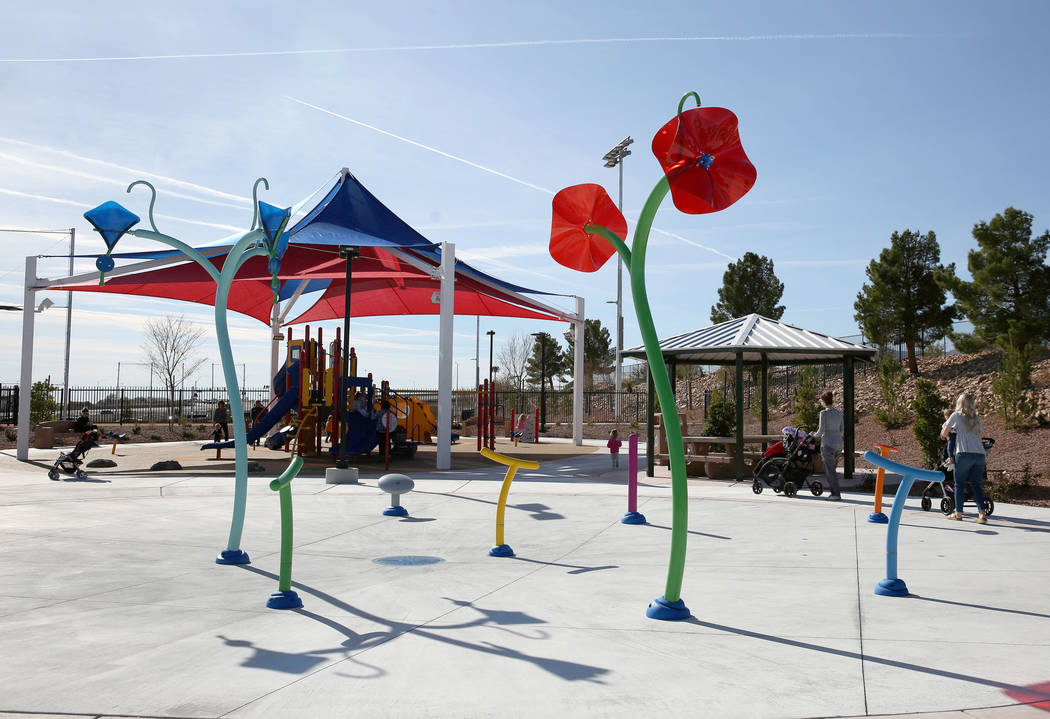 A splash park at Alyn Beck Memorial Park is seen on Friday, Jan. 31, 2020, in Las Vegas. The ne ...