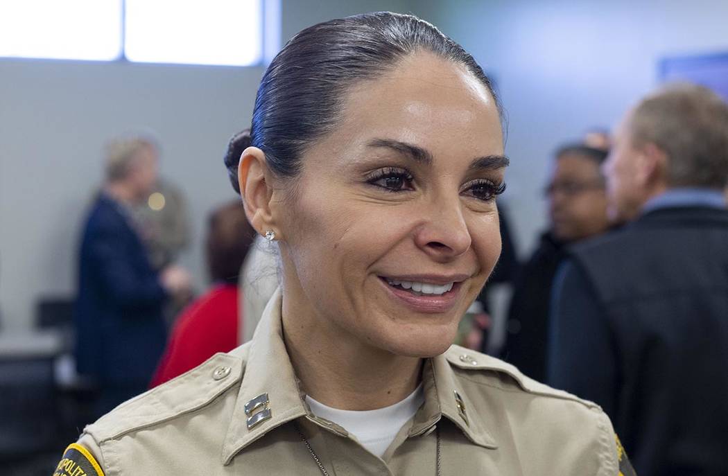 Summerlin Area Command Capt. Sasha Larkin greets members of the community during the official g ...