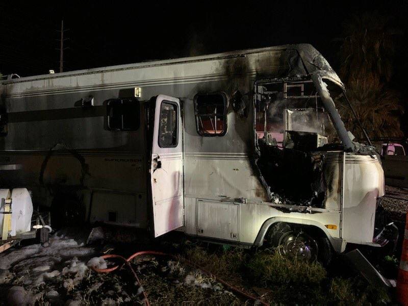 One person died from a recreational vehicle fire near 700 Sunny Place, near West Bonanza Road a ...