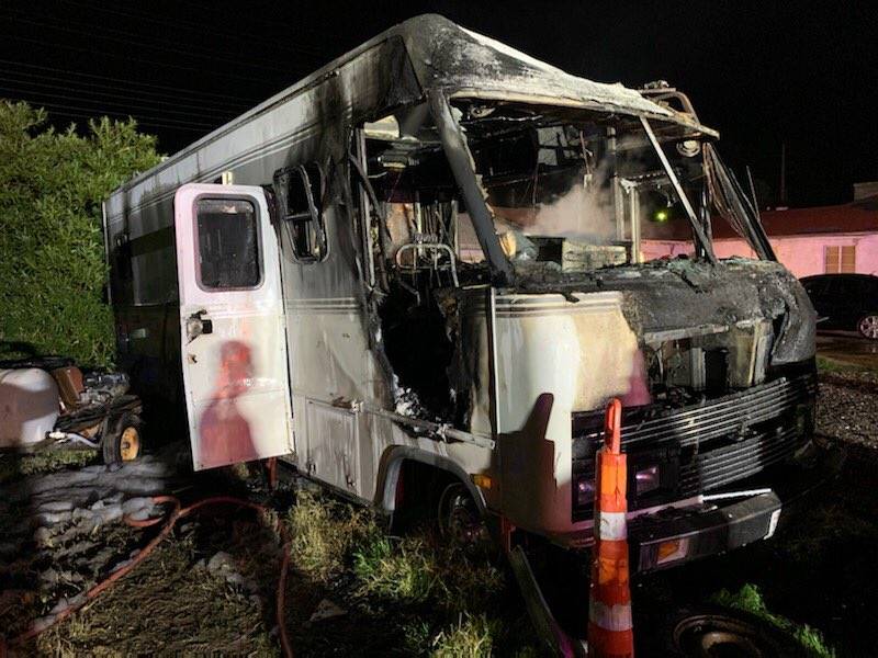 One person died from a recreational vehicle fire near 700 Sunny Place, near West Bonanza Road a ...