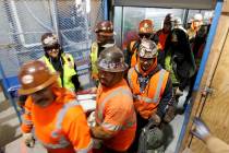 Workers finish their shifts at the Circa construction site in downtown Las Vegas Boulevard Thur ...