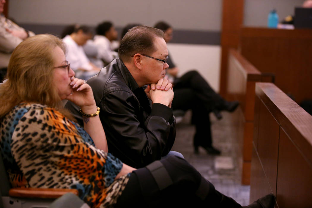 Dennis and Theresa Christensen, parents of murder victim Matthew Christensen, listen to testimo ...