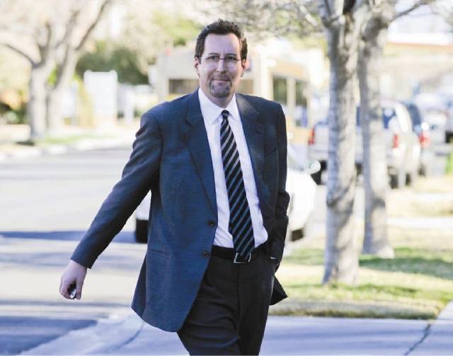 Chris Milam arrives a local law office in Las Vegas to give a sworn statement on Friday, Feb. 2 ...