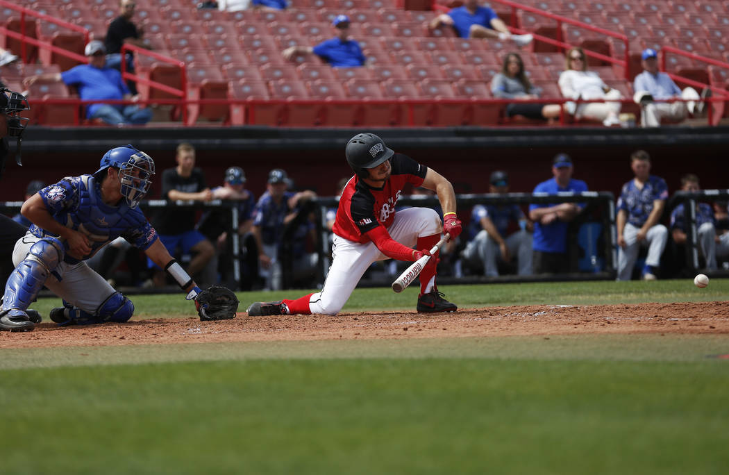Grant Robbins, shown batting in 2018, had a three-run triple and an RBI single for UNLV in its ...