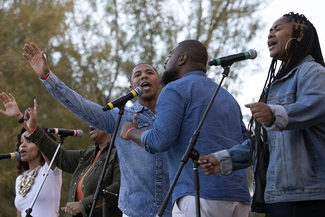 The Cit of Refuge Church of God in Christ gospel choir performs at the Black History Month Fest ...