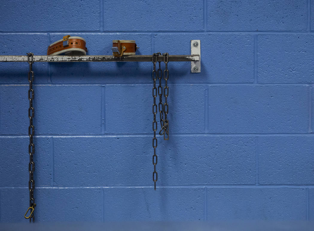 Handcuffs and chains remain in the North Las Vegas jail, which was closed in 2012, in North Las ...