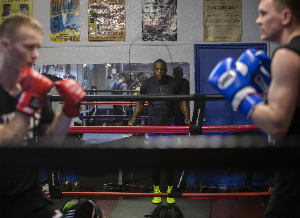 Heavyweight boxer Nicolas Rubens, center, jumps rope during his training session on Friday, Jan ...