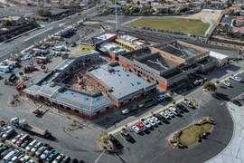An aerial photo shows construction underway on the new St. Anthony of Padua Roman Catholic Scho ...