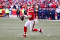 Kansas City Chiefs quarterback Patrick Mahomes (15) during the second half of the NFL AFC Champ ...