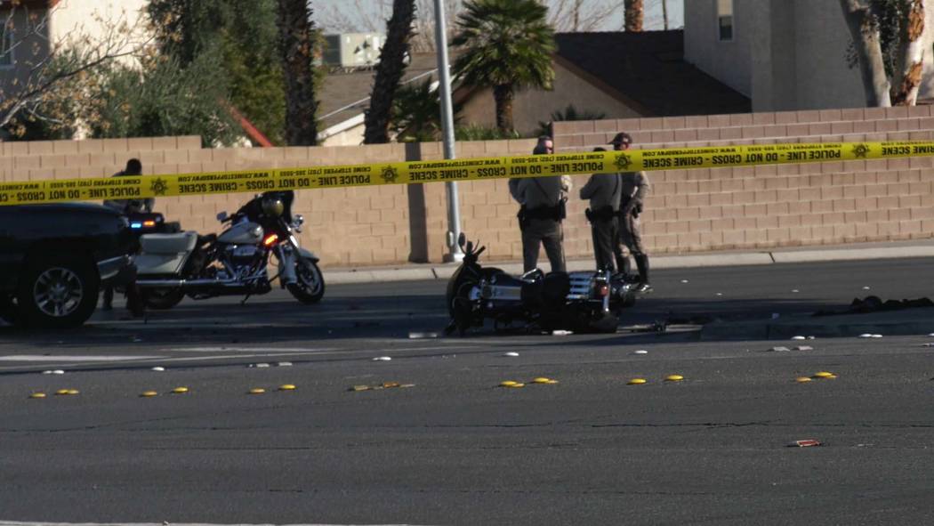 Las Vegas police investigate a crash that left a motorcyclist with serious injuries on Saturday ...