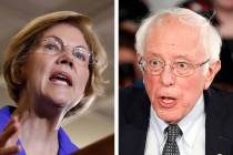 Sen. Elizabeth Warren, D-Mass., left, and Sen. Bernie Sanders, I-Vt. (AP Photos)