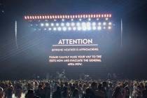 A message appears on stage warning concertgoers of extreme weather at the Pepsi Zero Sugar Supe ...