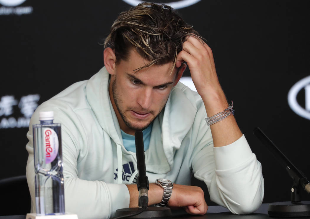 Austria's Dominic Thiem speaks at a press conference following his loss to Serbia's Novak Djoko ...