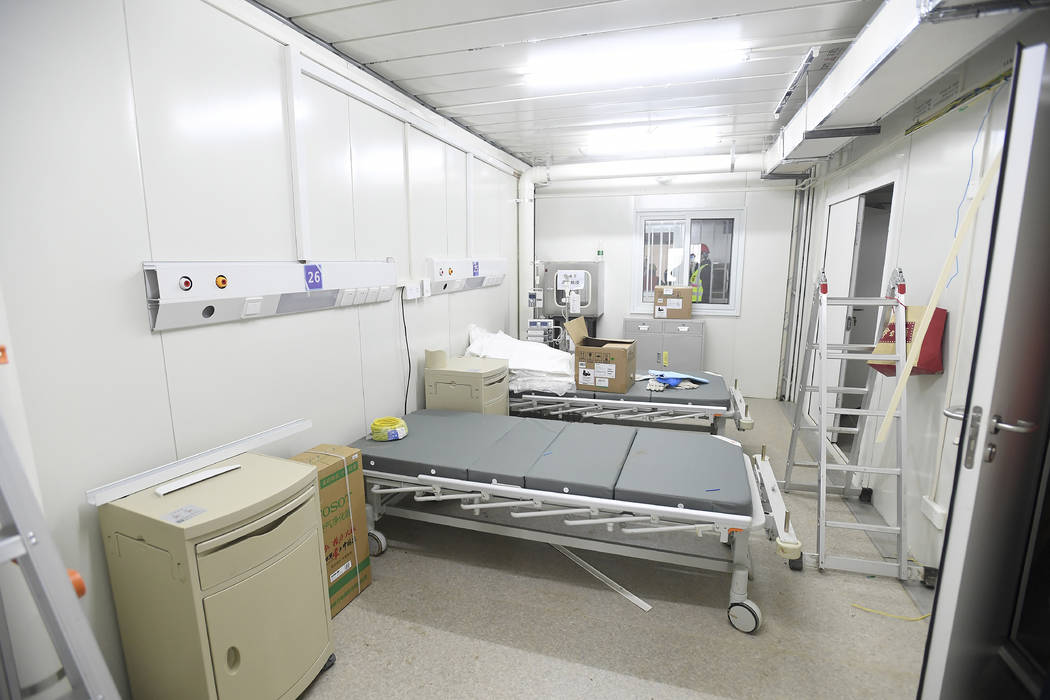 A patient room is seen at the Huoshenshan temporary field hospital in Wuhan in central China's ...