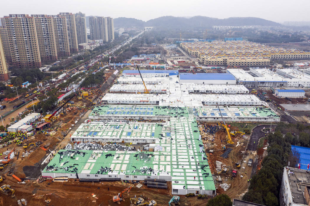 The Huoshenshan temporary field hospital under construction is seen as it nears completion in W ...