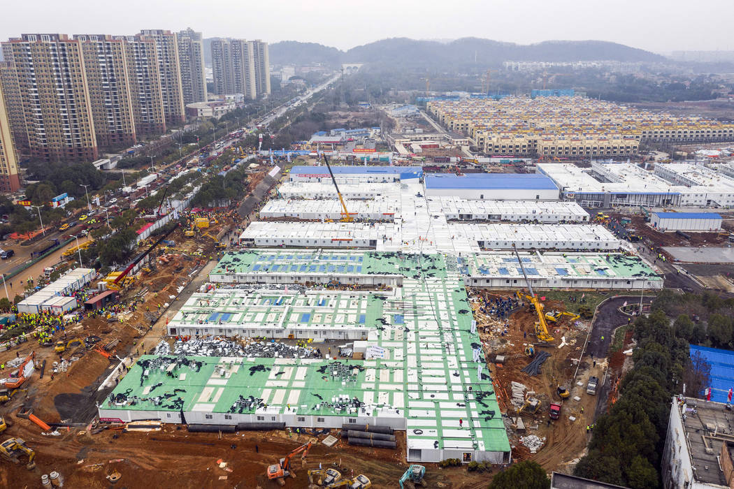 The Huoshenshan temporary field hospital under construction is seen as it nears completion in W ...