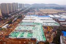 The Huoshenshan temporary field hospital under construction is seen as it nears completion in W ...