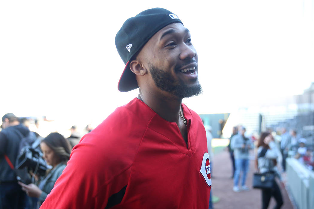 Cincinnati Reds pitchers Amir Garrett attends a live batting practice event at Las Vegas Ballpa ...