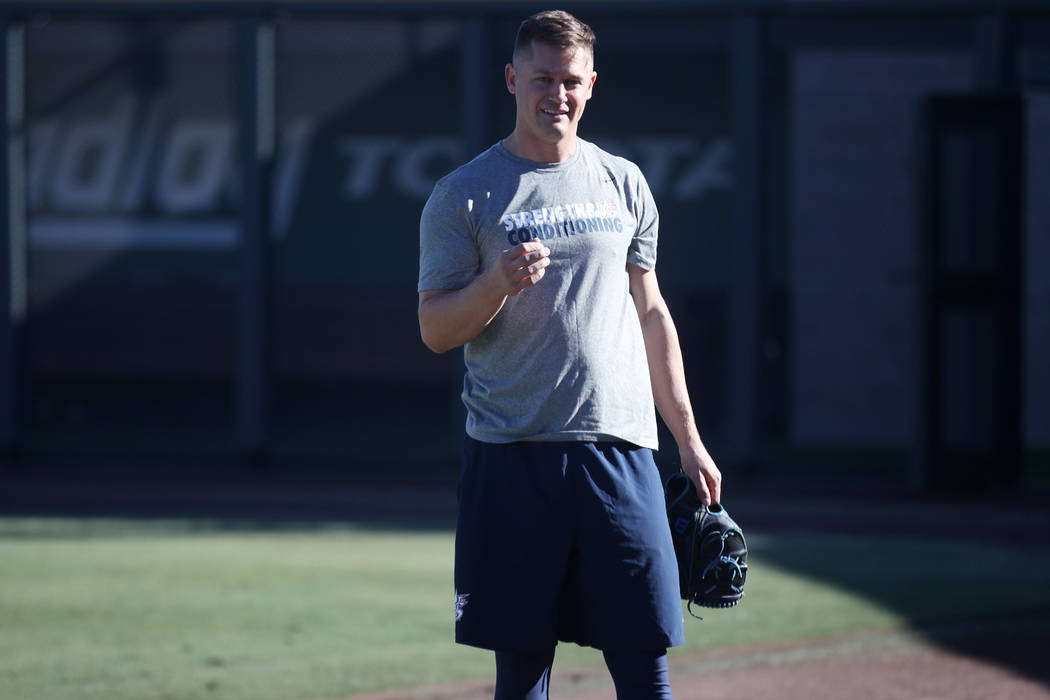 New York Mets pitcher Paul Sewald takes the field during a live batting practice event at Las V ...