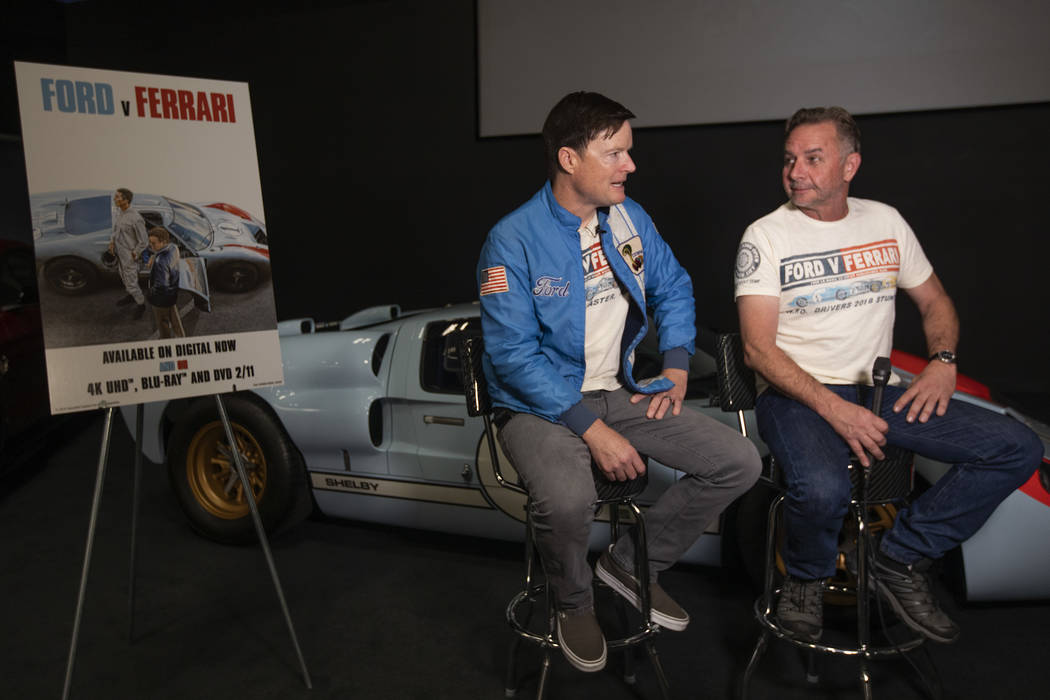 Tony Hunt, left, and Robert Nagle, right, stunt driver and stunt coordinator for the film Ford ...