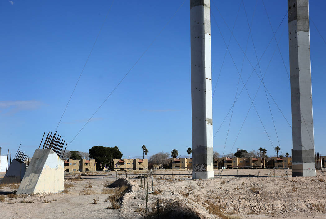 The abandoned, partially built SkyVue observation-wheel project across from Mandalay Bay, is ph ...